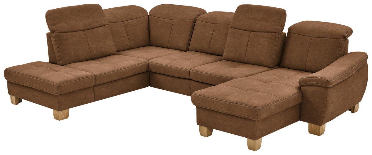WOHNLANDSCHAFT in Mikrofaser Hellbraun  - Wildeiche/Hellbraun, Konventionell, Holz/Textil (243/343/185cm) - Voleo