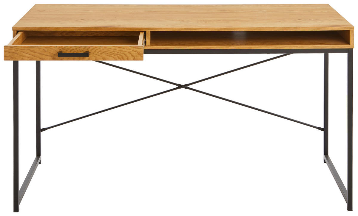 SCHREIBTISCH 140/58/76 cm  in Wildeiche  - Wildeiche/Schwarz, MODERN, Holzwerkstoff/Metall (140/58/76cm) - Carryhome