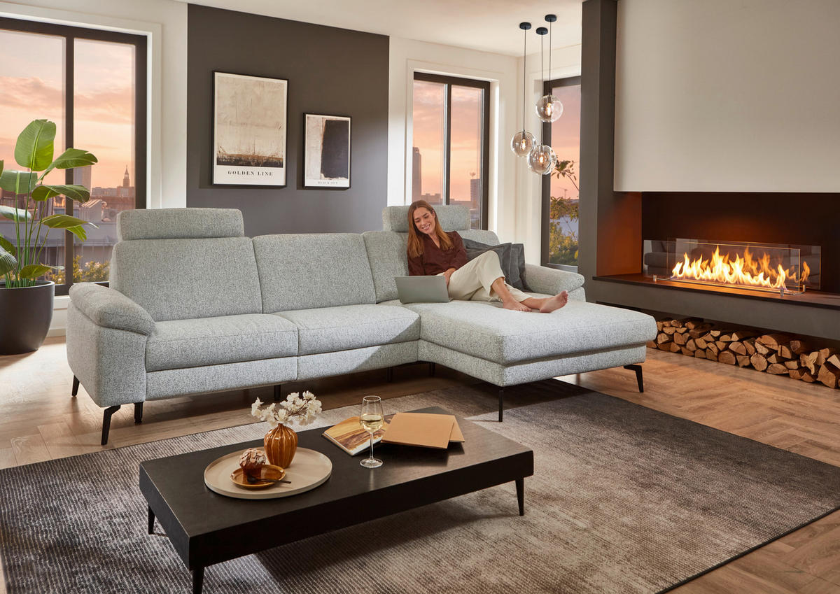 ECKSOFA  in Chenille Silberfarben  309/171 cm  - Silberfarben/Schwarz, Design, Textil/Metall (309/171cm) - Valdera