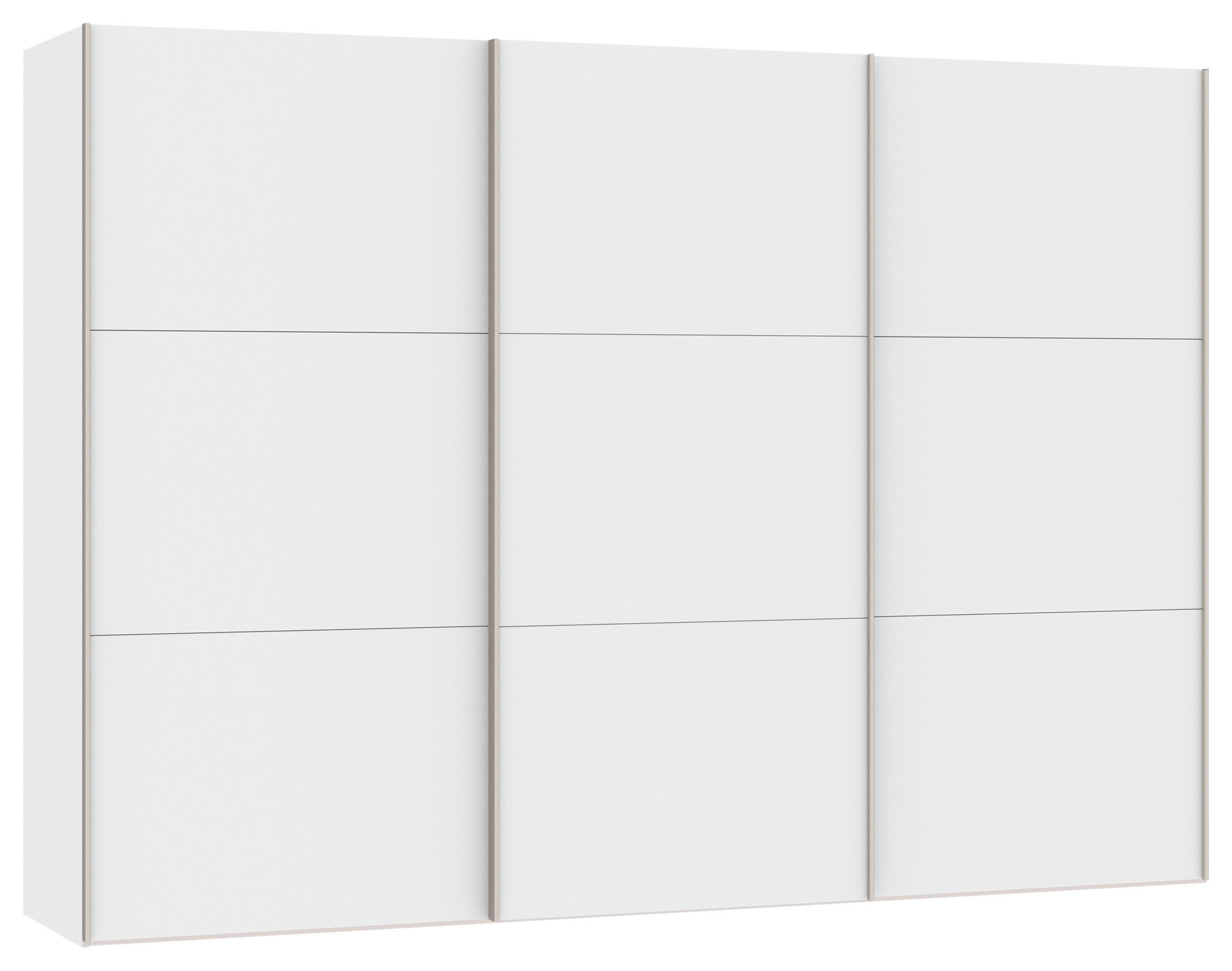 SCHWEBETÜRENSCHRANK 303/215/65 cm 3-türig Weiß  - Edelstahlfarben/Weiß, Design, Holzwerkstoff (303/215/65cm) - Boxxx