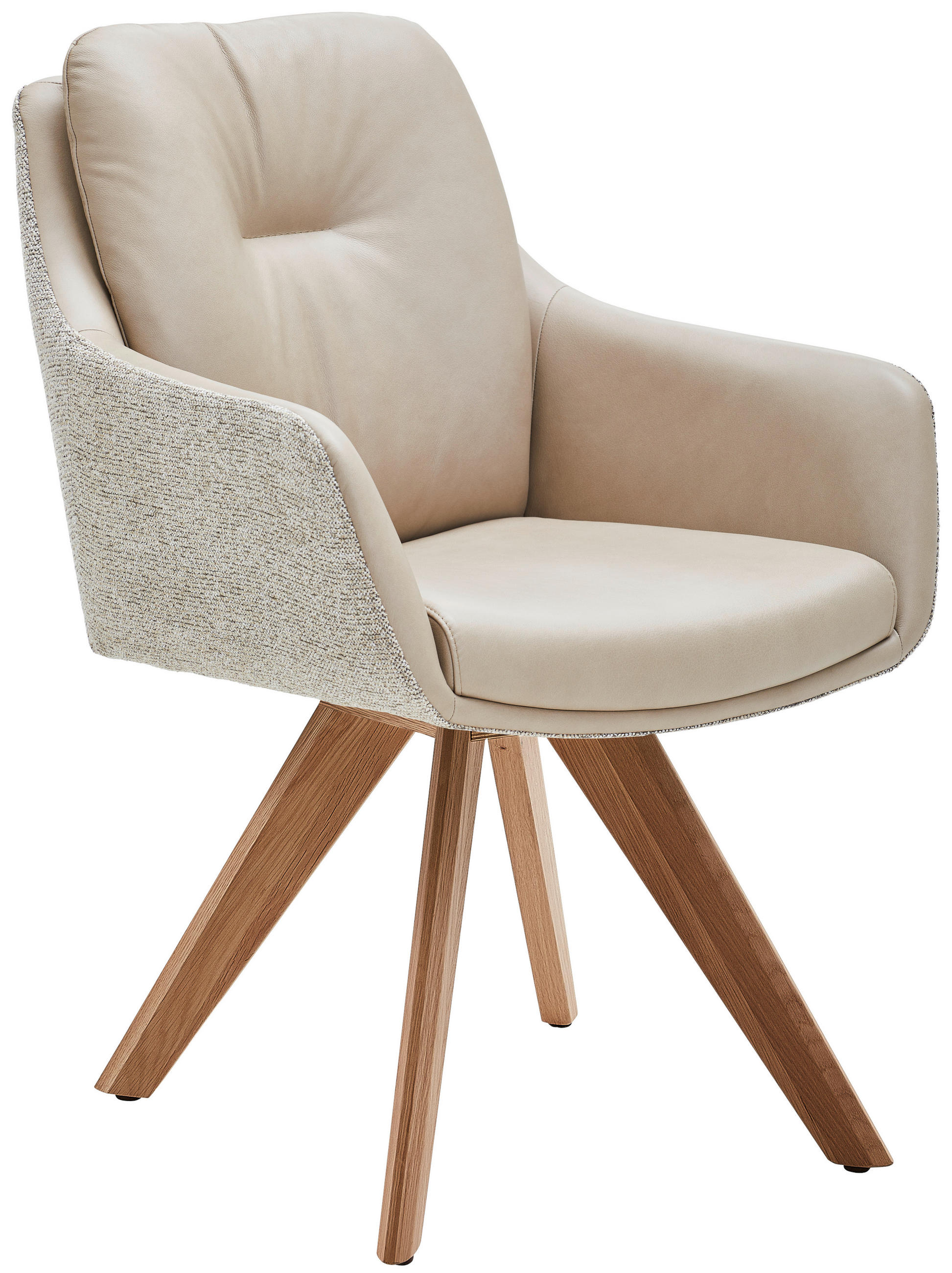 ARMLEHNSTUHL  Typenauswahl, inklusive Armlehnen, Sitzfläche 180° drehbar, automatische Rückholfunktion  Kombination Echtleder/Stoff  Creme, Beige, Eiche Bianco  - Eiche Bianco/Beige, Design, Leder/Holz (62/90/65cm) - Waldwelt