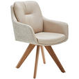ARMLEHNSTUHL in Holz, Textil, Leder Creme, Beige, Eiche Bianco  - Eiche Bianco/Beige, Design, Leder/Holz (62/90/65cm) - Waldwelt