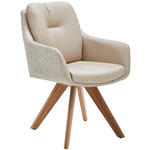 ARMLEHNSTUHL in Holz, Textil, Leder Creme, Beige, Eiche Bianco  - Eiche Bianco/Beige, Design, Leder/Holz (62/90/65cm) - Waldwelt