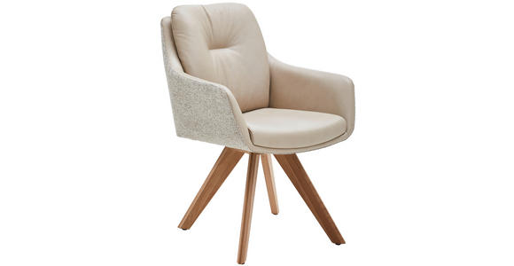 ARMLEHNSTUHL in Holz, Textil, Leder Creme, Beige, Eiche Bianco  - Eiche Bianco/Beige, Design, Leder/Holz (62/90/65cm) - Waldwelt