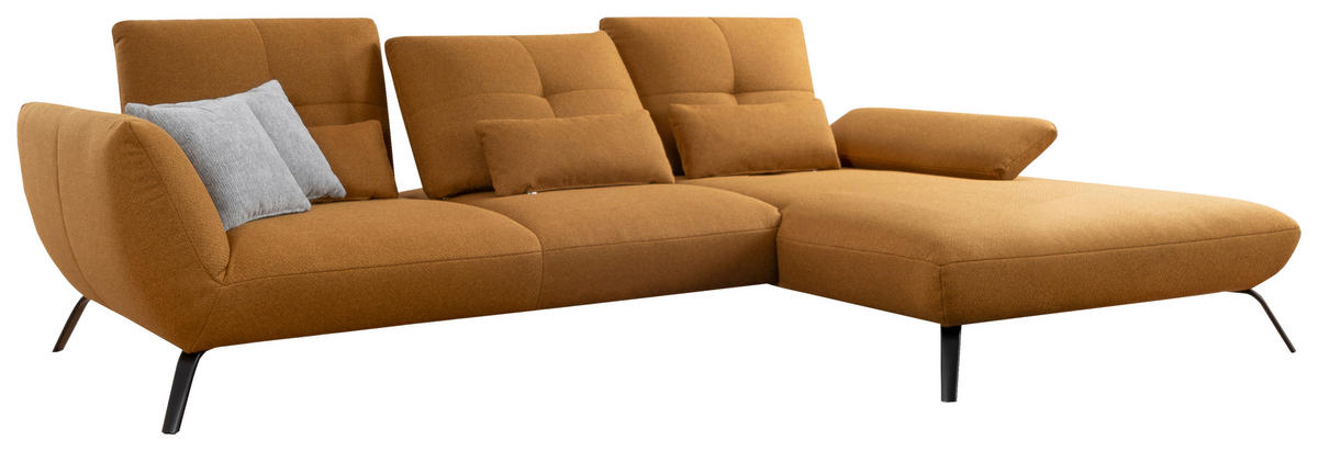 WOHNLANDSCHAFT Currygelb Flachgewebe  - Currygelb/Dunkelgelb, MODERN, Textil/Metall (301/191cm) - Livetastic