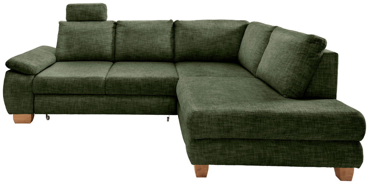 ECKSCHLAFSOFA in Struktur Dunkelgrün  - Wildeiche/Dunkelgrün, MODERN, Holz/Textil (265/206cm) - Livetastic