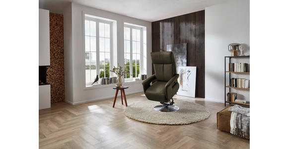 RELAXSESSEL in Leder Olivgrün - Edelstahlfarben/Olivgrün, Design, Leder/Metall (78/112/85cm) - Cantus