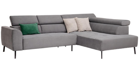 ECKSOFA in Feincord Anthrazit 280/205 cm - Anthrazit/Schwarz, Design, Textil/Metall (280/205cm) - Xora