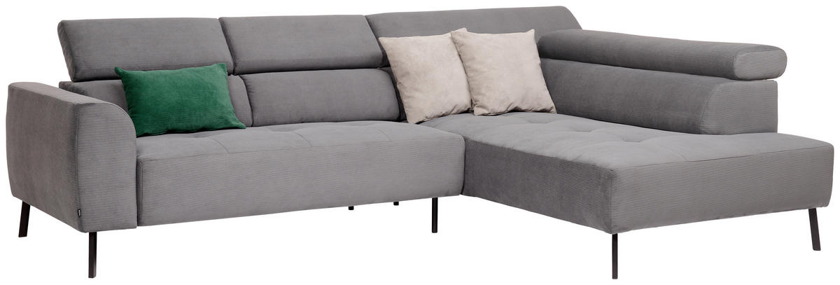 ECKSOFA in Feincord Anthrazit  280/205 cm  - Anthrazit/Schwarz, Design, Textil/Metall (280/205cm) - Xora