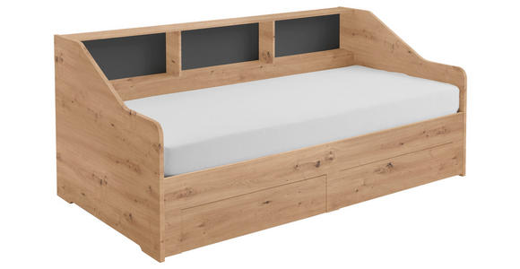 AUSZIEHBETT 90-180/200 cm  in Dunkelgrau, Eiche Artisan  - Dunkelgrau/Buchefarben, KONVENTIONELL, Holzwerkstoff (90-180/200cm) - Carryhome