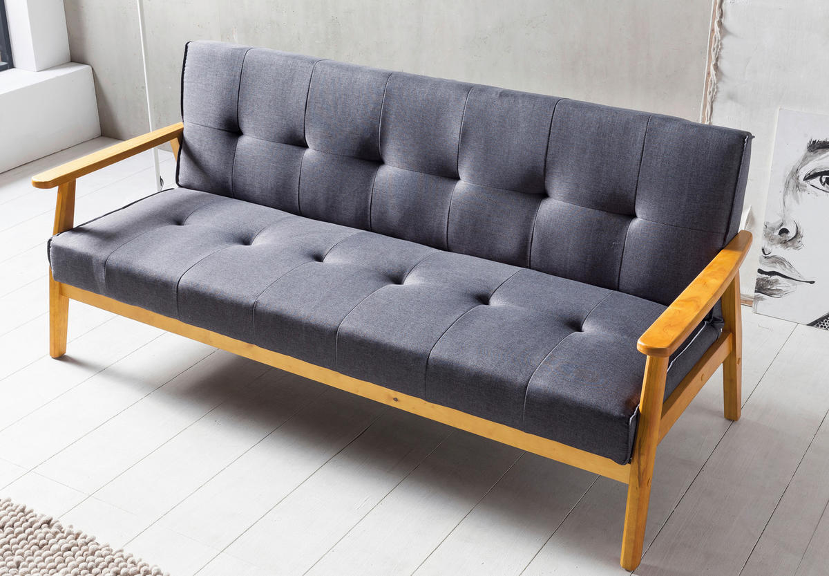SCHLAFSOFA in Webstoff Naturfarben, Dunkelgrau  - Dunkelgrau/Naturfarben, MODERN, Holz/Textil (190/81/85cm) - Livetastic