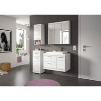 BADEZIMMER 5-teilig  in 132 cm  - Weiß Hochglanz/Silberfarben, Trend, Glas/Holzwerkstoff (132cm) - MID.YOU