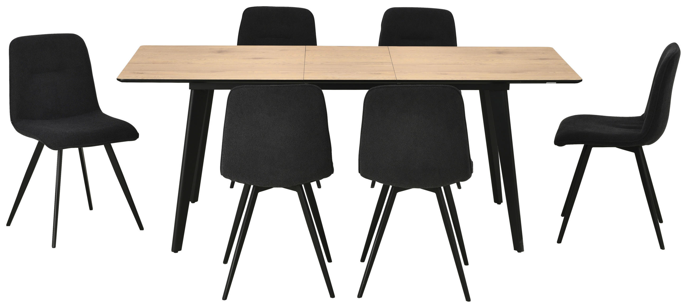 TISCHGRUPPE   Leinenoptik  Schwarz, Eichefarben  - Eichefarben/Schwarz, Basics, Holz/Textil - Livetastic