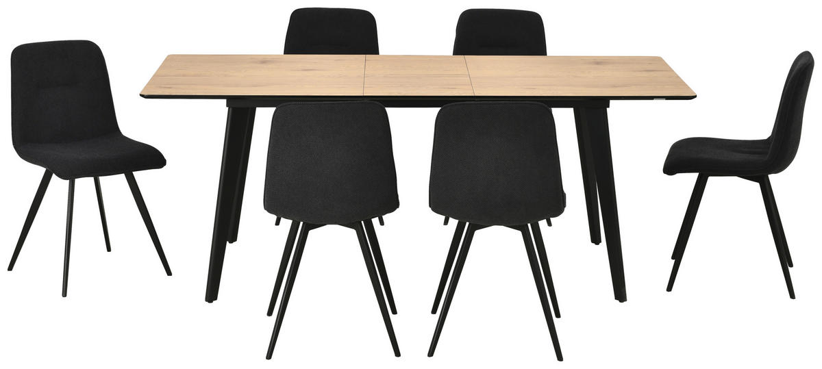 TISCHGRUPPE Holz, Metall, Textil, Holzwerkstoff Schwarz, Eichefarben  - Eichefarben/Schwarz, Basics, Holz/Holzwerkstoff (46/160-200/89/76/55/90cm) - Livetastic