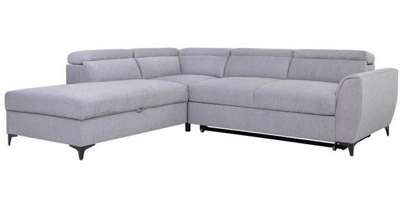 ECKSOFA Grau Velours Bettkasten, Schlaffunktion, Rücken echt, Kopfteilverstellung, Liegefläche im Originalstoff  - Schwarz/Grau, KONVENTIONELL, Textil/Metall (217/255cm) - Carryhome