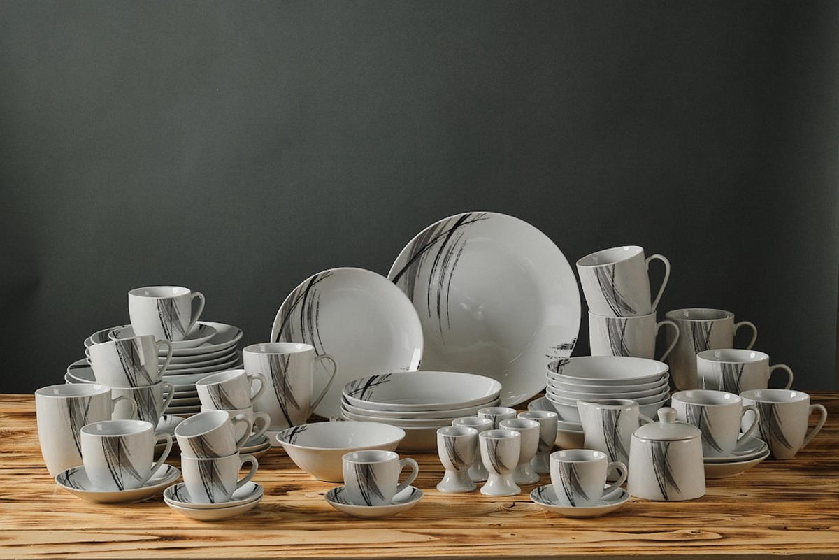 KOMPLETT SERVIS Roma 62 delar  - vit/grå, Basics, keramik - Novel