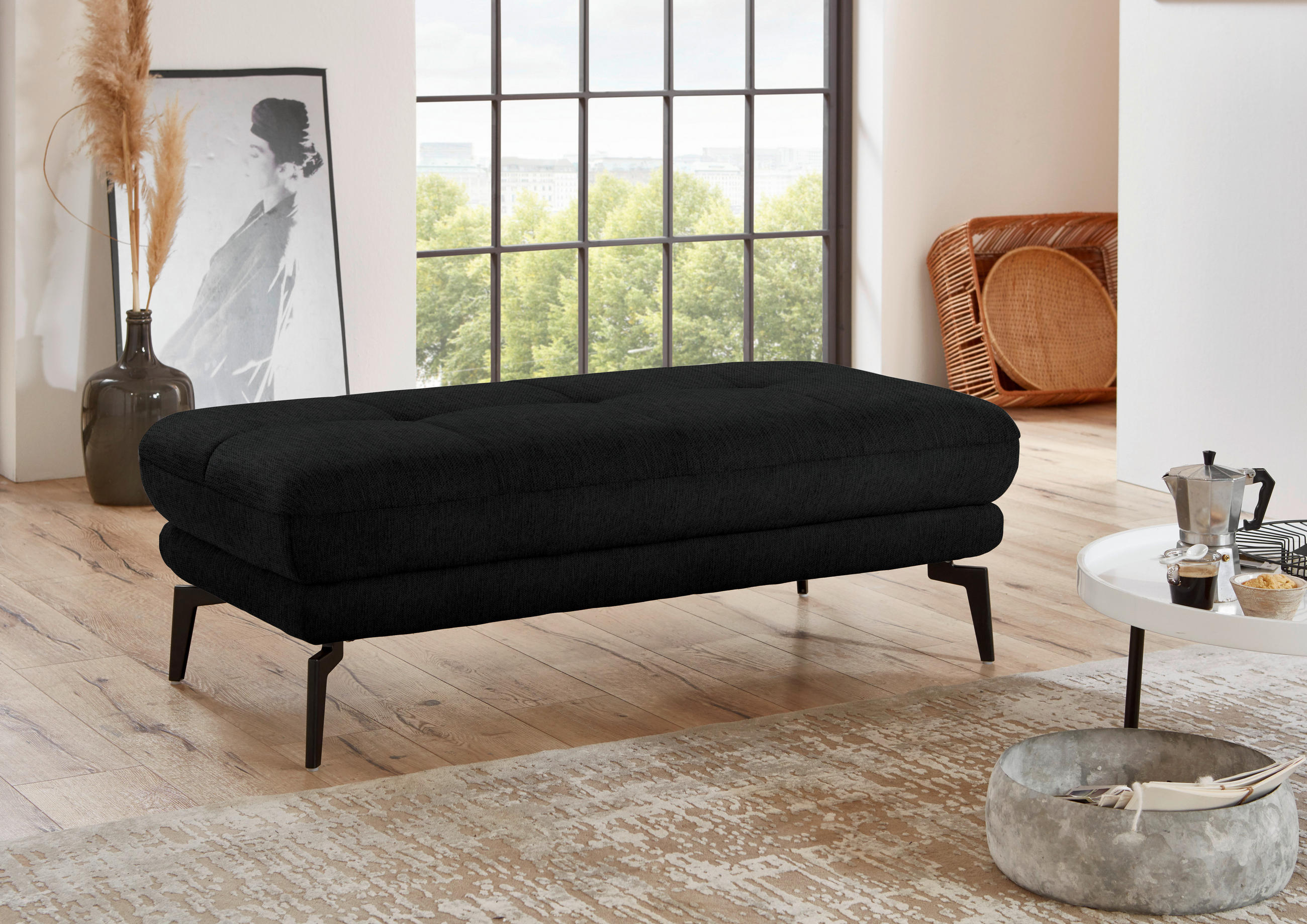 HOCKER in Textil Schwarz  - Schwarz, Design, Textil/Metall (132/45/68cm) - Beldomo Style