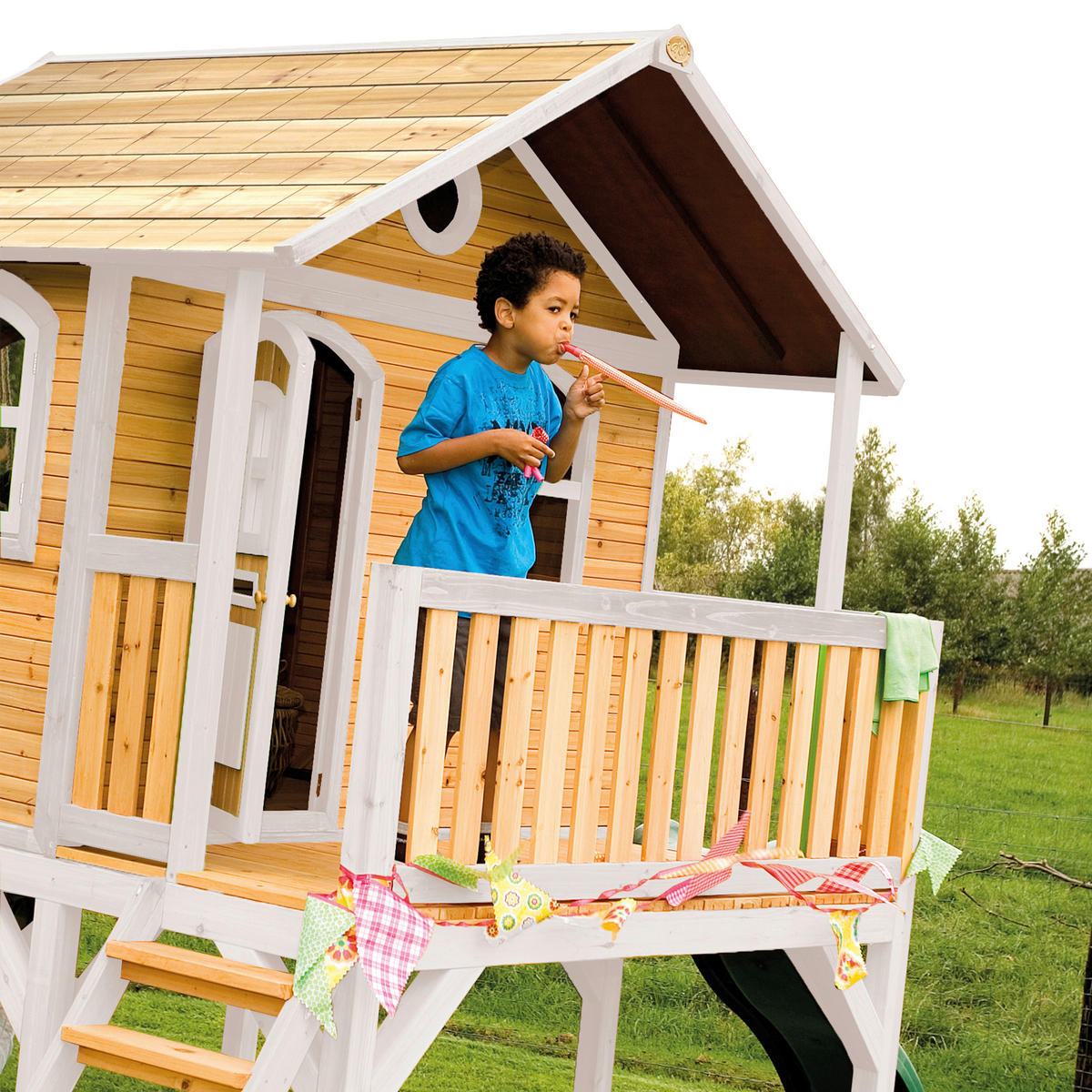 SPIELHAUS 380/274/212 cm  - Weiss/Braun, Konventionell, Holz/Kunststoff (380/274/212cm)