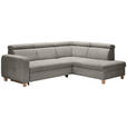 ECKSOFA in Samt Dunkelgrau  - Dunkelgrau, Natur, Holz/Textil (261/206cm) - Venda