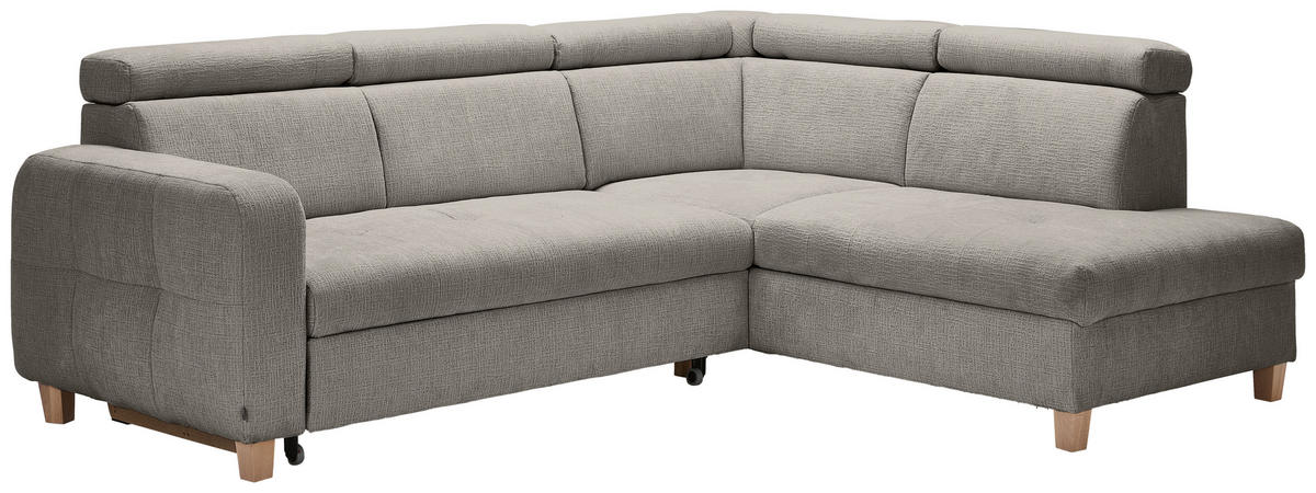 ECKSOFA inkl. Funktionen Dunkelgrau Samt  - Dunkelgrau, Natur, Holz/Textil (261/206cm) - Venda