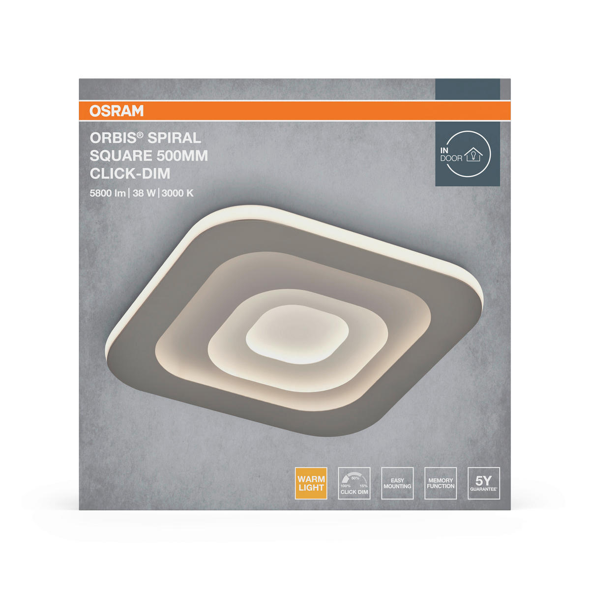 LED-DECKENLEUCHTE Orbis Spiral 50,5/50,5/5,6 cm   - Grau, Design, Kunststoff/Metall (50,5/50,5/5,6cm) - Osram