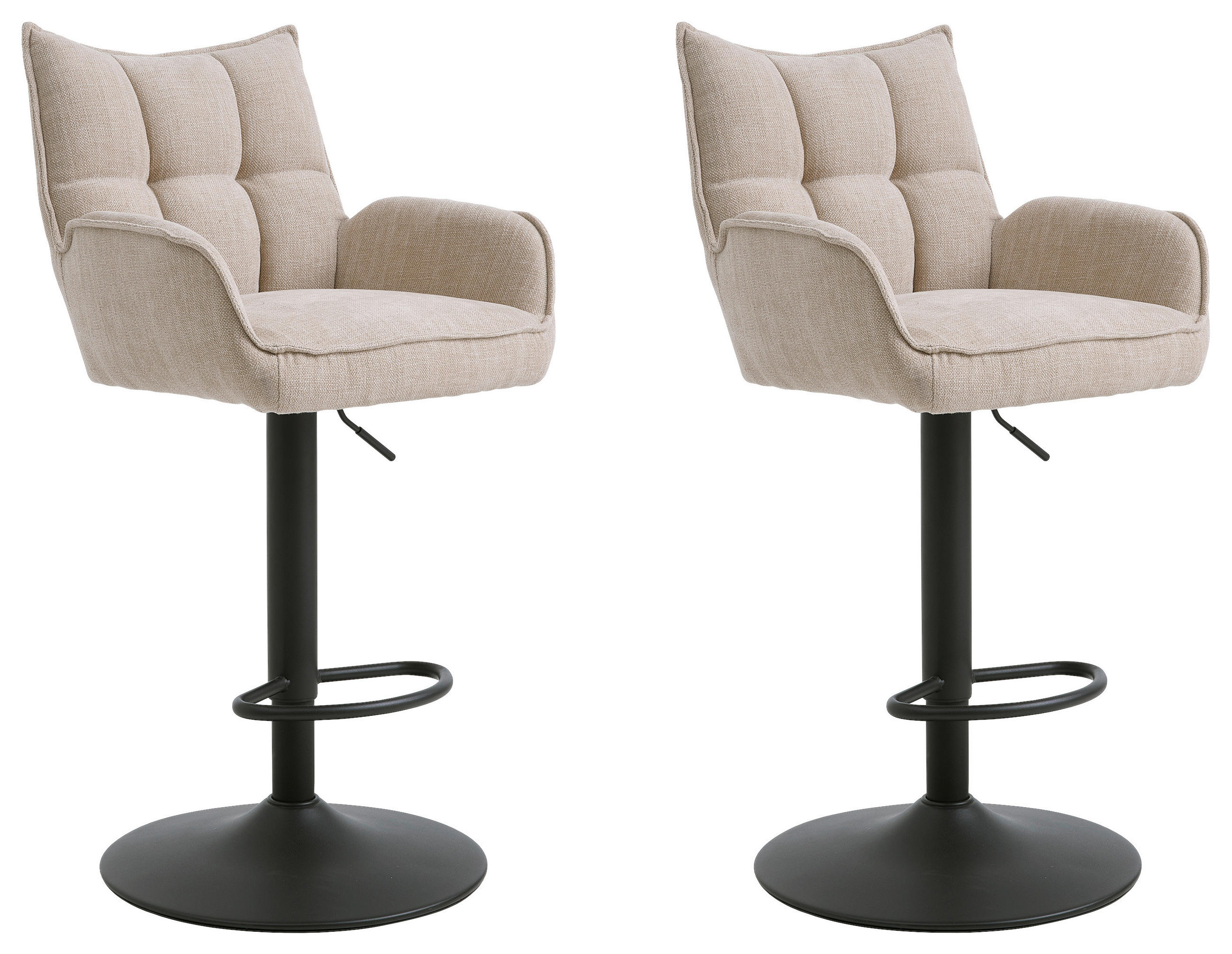 BARHOCKER-SET Creme, Beige Sitzfläche 360° drehbar, gepolsterte Armlehnen  - Beige/Creme, MODERN, Textil/Metall (52/98,5-113,5/53cm) - Livetastic