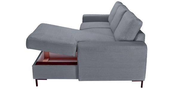 ECKSOFA Dunkelgrau Cord Rückenkissen, Bettkasten, Schlaffunktion, Rücken echt, Liegefläche im Originalstoff  - Dunkelgrau/Schwarz, KONVENTIONELL, Textil/Metall (240/150cm) - Carryhome