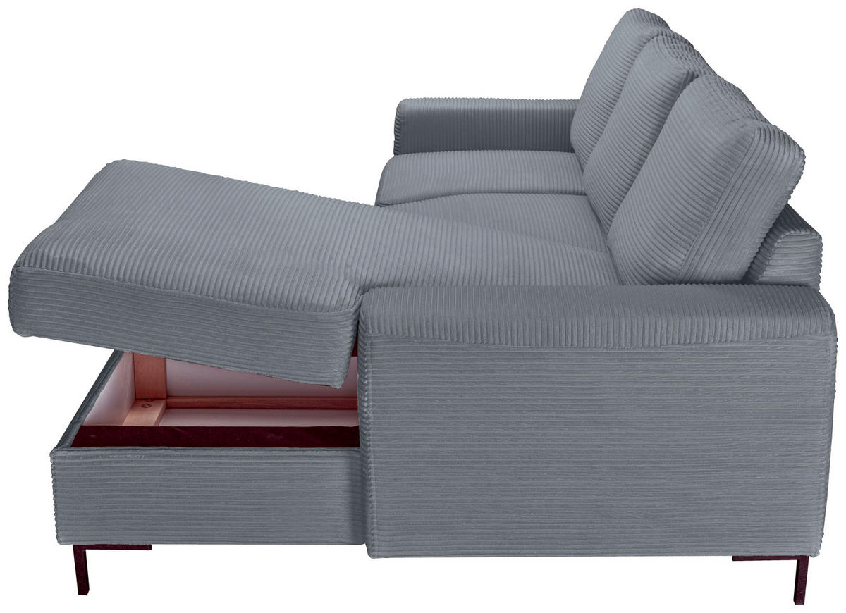 ECKSOFA Dunkelgrau Cord  - Dunkelgrau/Schwarz, KONVENTIONELL, Textil/Metall (240/150cm) - Carryhome
