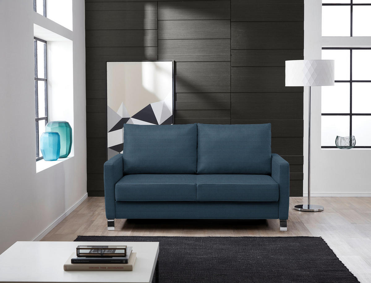 SCHLAFSOFA Feincord Blau  - Chromfarben/Blau, Design, Textil/Metall (140/90/95cm) - Bali