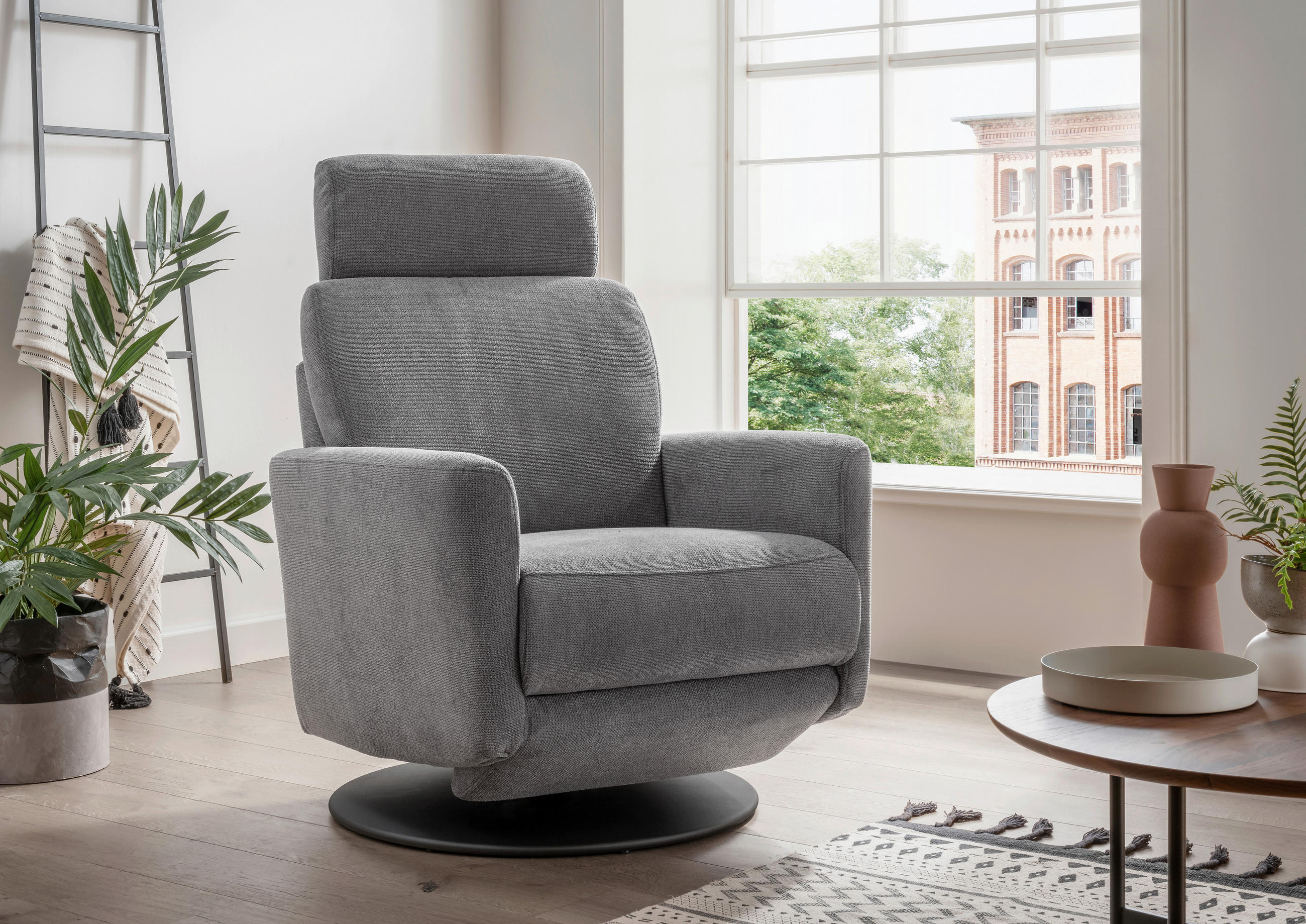 RELAXSESSEL Chenille Rücken echt    - Dunkelgrau/Schwarz, MODERN, Textil/Metall (77/105/87-154cm) - Livetastic
