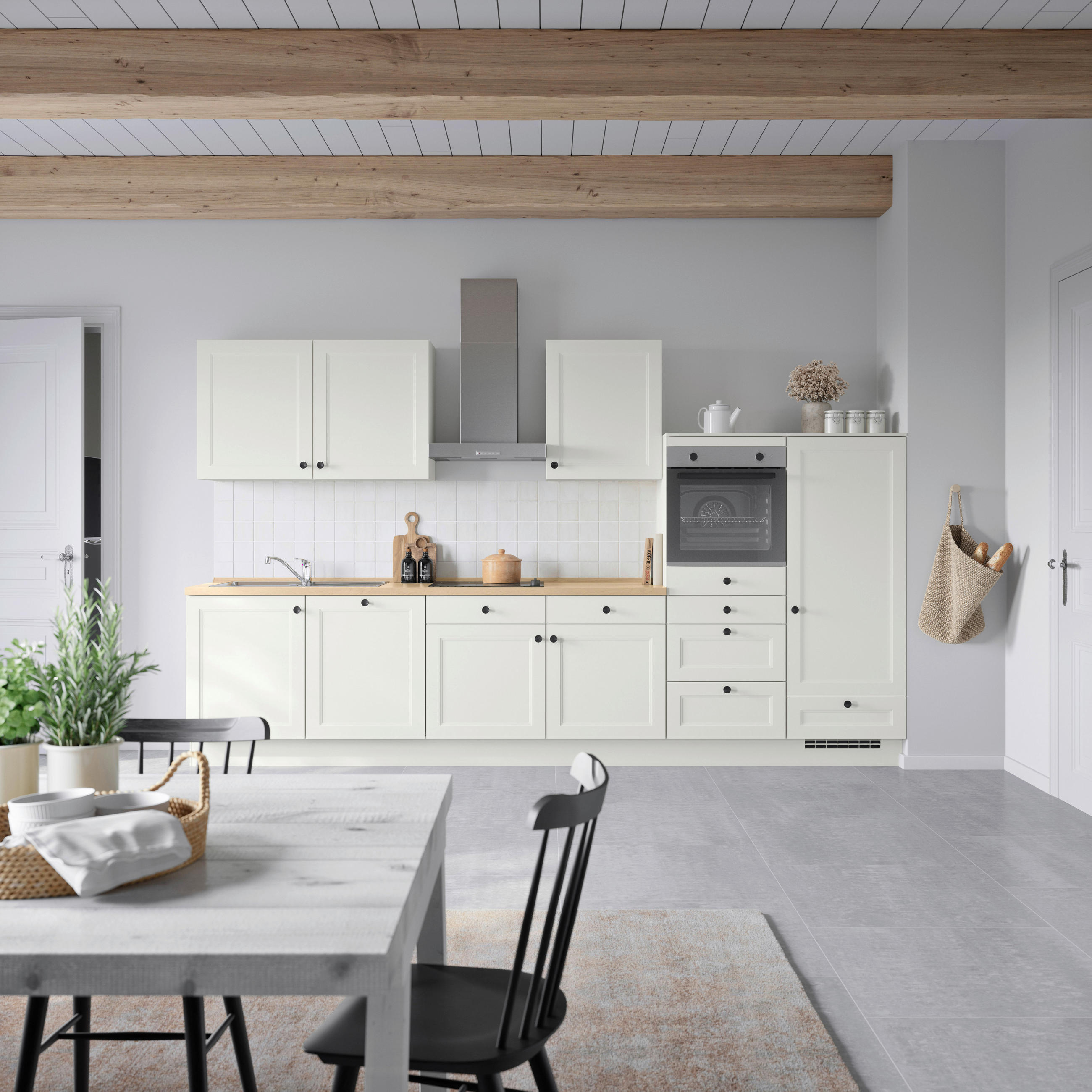 KÜCHENBLOCK 360 cm   in Weiß, Eichefarben  - Eichefarben/Schwarz, MODERN, Holzwerkstoff/Metall (360cm) - Nobilia