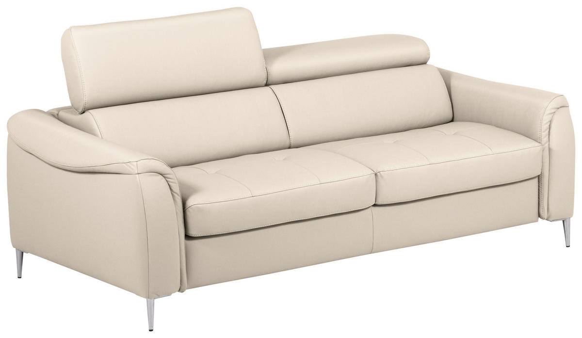 SCHLAFSOFA Beige Echtleder Lederlook  - Beige, Design, Leder/Textil (203/77-98/103cm) - MID.YOU