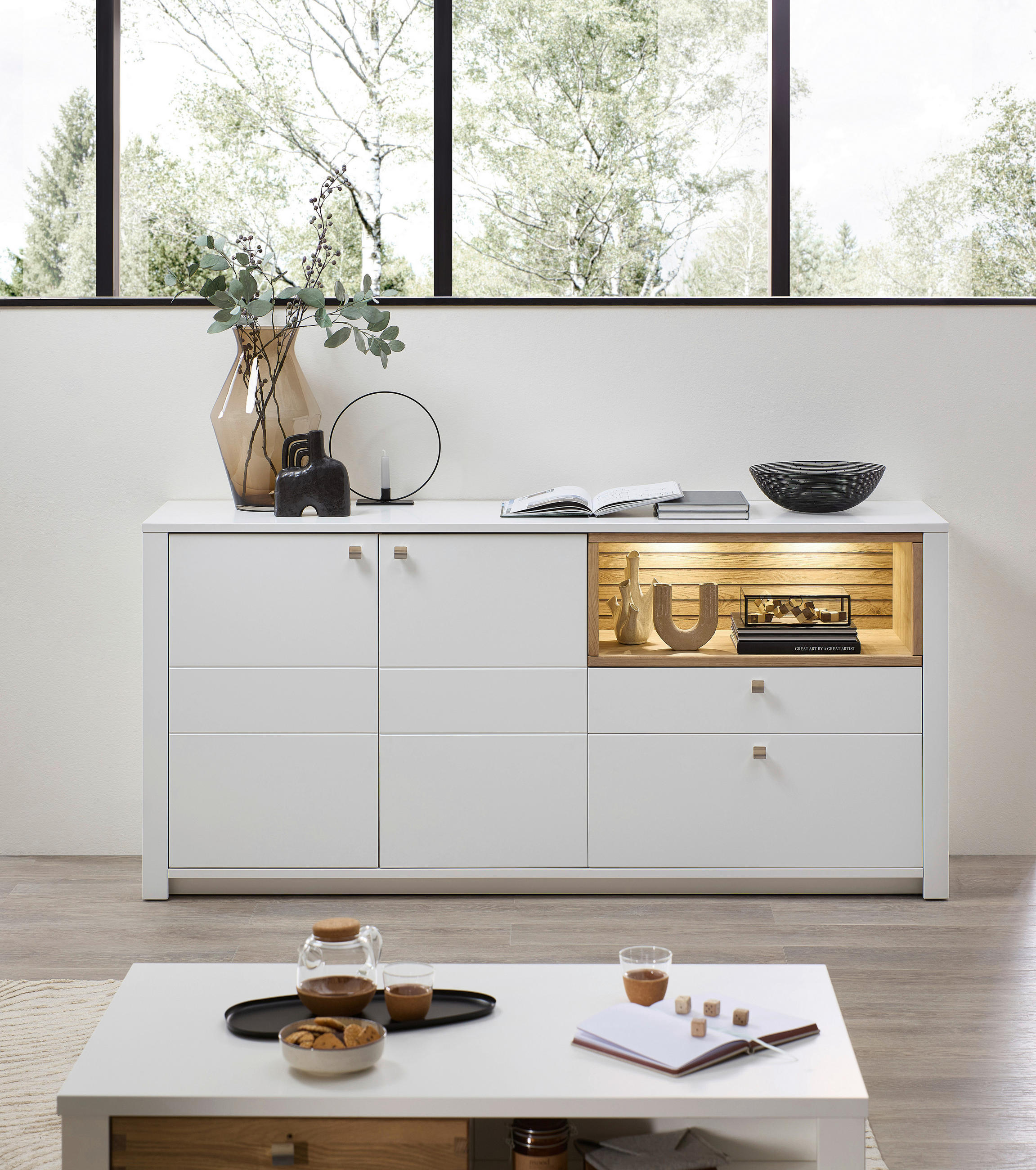 KOMODA, bela - barve hrasta/bela, Moderno, kovina/leseni material (190/90/47cm) - Hom`in