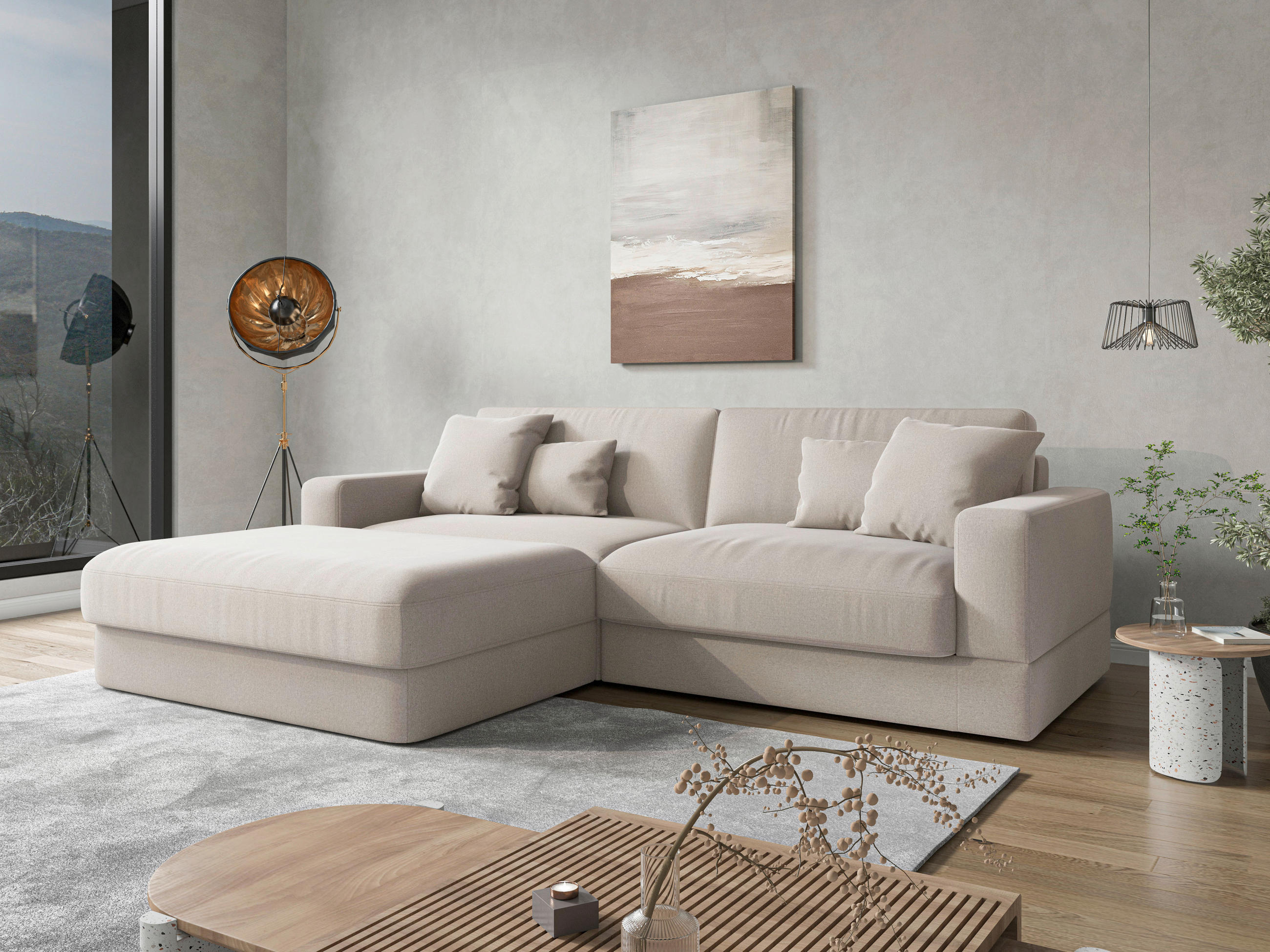 ECKSOFA FABIO E Greige Flachgewebe  - Greige/Schwarz, MODERN, Kunststoff/Textil (196/264cm) - Sit & More