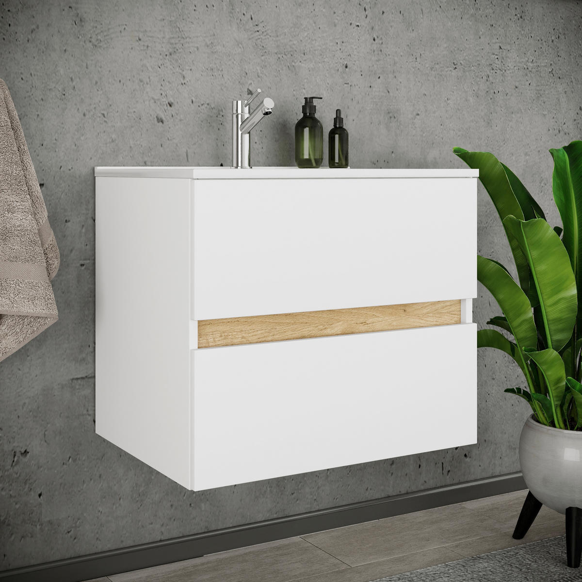 BADEZIMMER 2-teilig  in  - Honigeiche/Weiß, Trend, Keramik/Holzwerkstoff (61/51/47cm) - MID.YOU