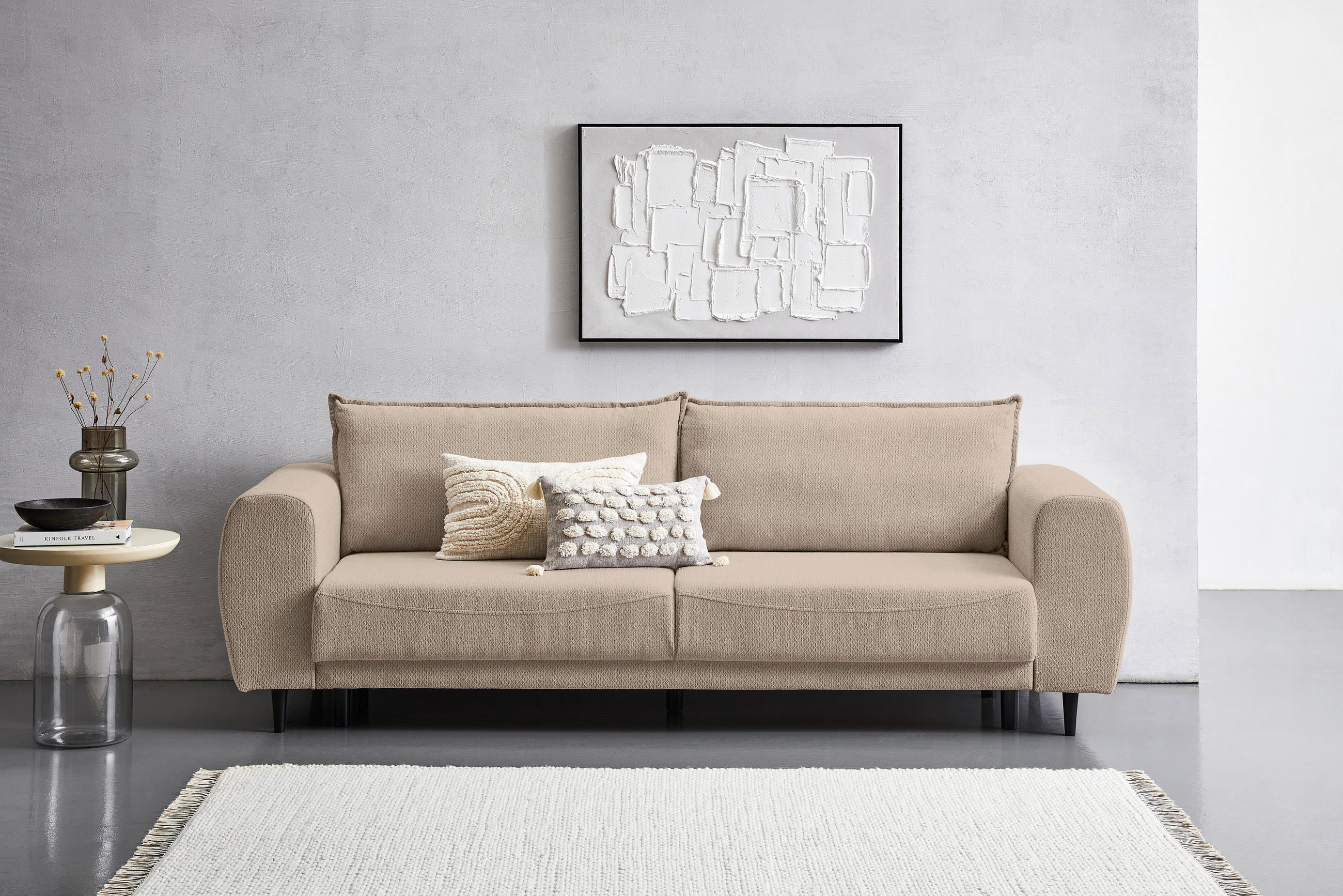 SCHLAFSOFA in Chenille Beige  - Beige/Schwarz, Konventionell, Holz/Textil (245/85/92cm) - Livetastic