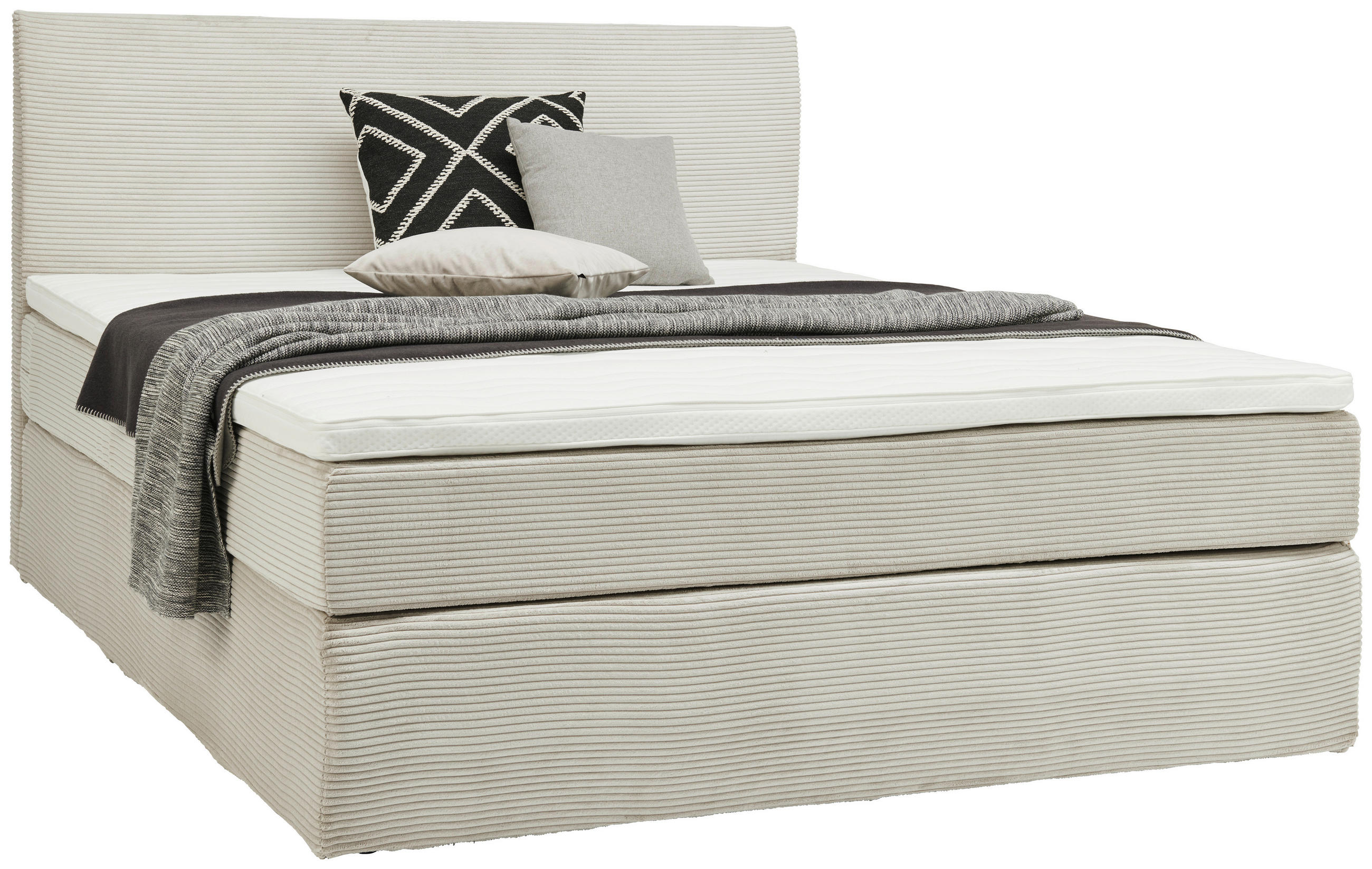 BOXSPRINGBETT 160/200 cm  in Hellgrau  - Hellgrau/Schwarz, KONVENTIONELL, Holz/Textil (160/200cm) - Boxxx