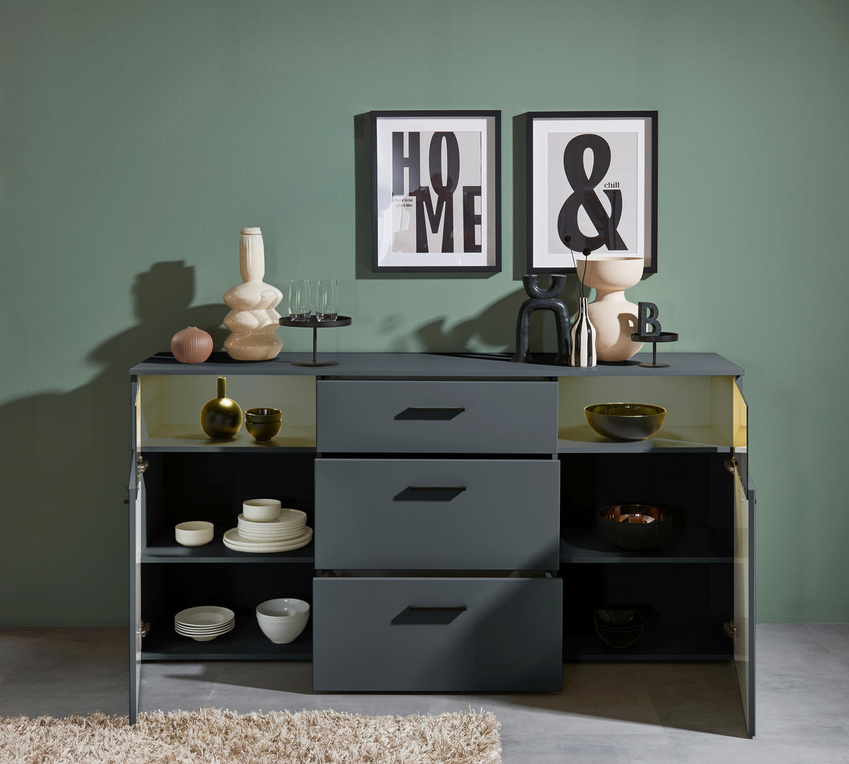 SIDEBOARD 180/86/38 cm  in Anthrazit  - Anthrazit/Schwarz, Design, Glas/Holzwerkstoff (180/86/38cm) - MID.YOU