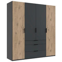 DREHTÜRENSCHRANK in Graphitfarben, Eichefarben  - Eichefarben/Schwarz, Modern, Holzwerkstoff/Metall (200/216/58cm) - Boxxx
