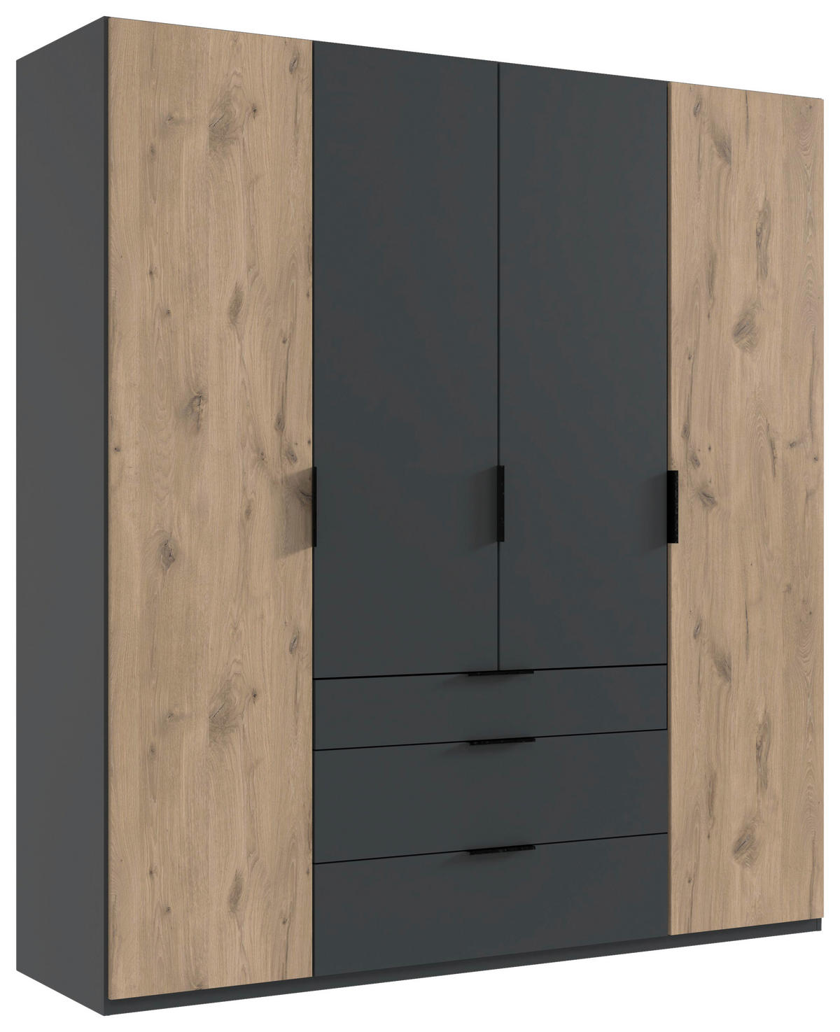 DREHTÜRENSCHRANK in Graphitfarben, Eichefarben  - Eichefarben/Schwarz, Modern, Holzwerkstoff/Metall (200/216/58cm) - Boxxx