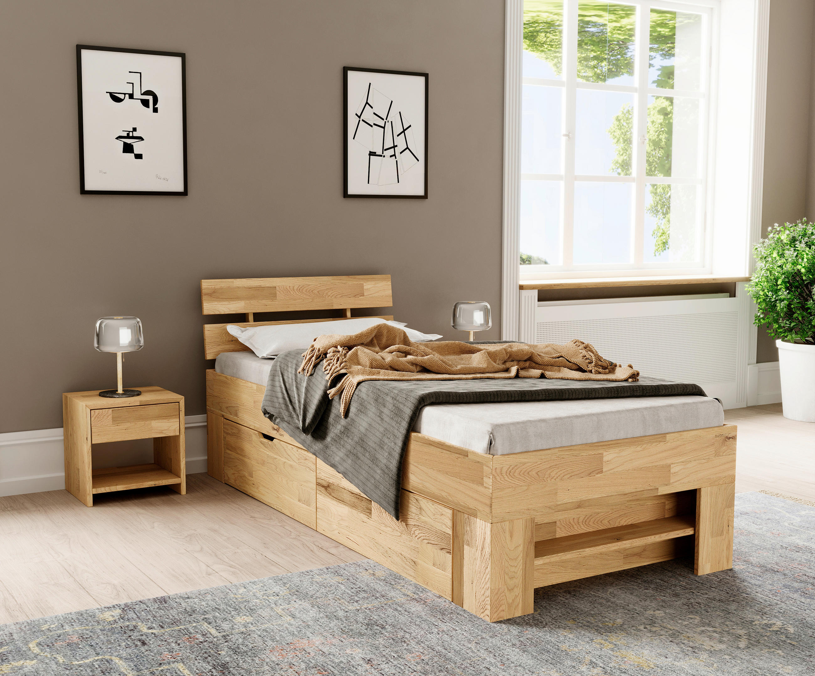 STAURAUMBETT 90/200 cm  in Wildeiche  - Wildeiche, Natur, Holz (90/200cm) - Livetastic