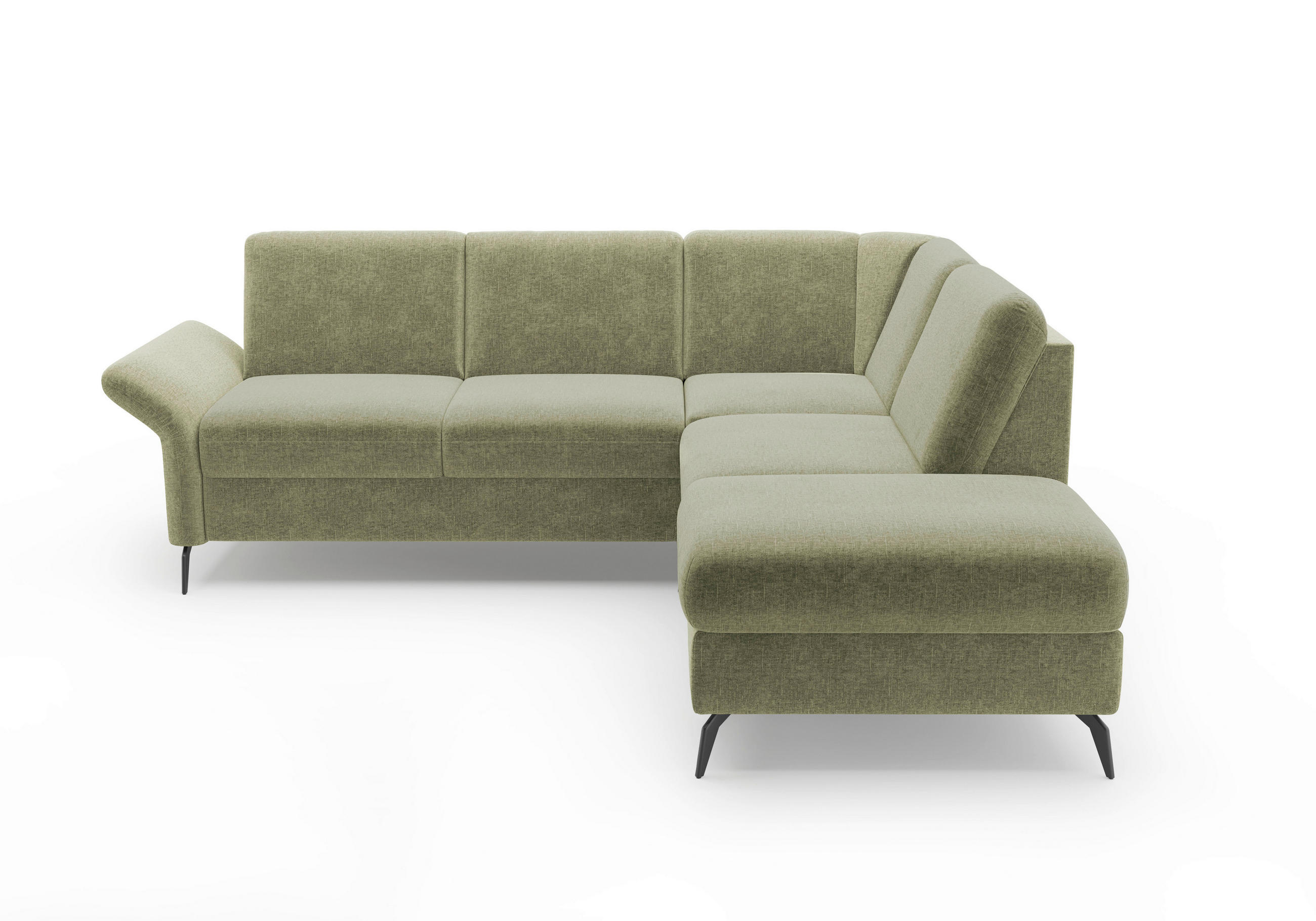 ECKSOFA ROCHELLE E Hellgrün Flachgewebe  - Schwarz/Hellgrün, KONVENTIONELL, Textil/Metall (240/216cm) - Sit & More