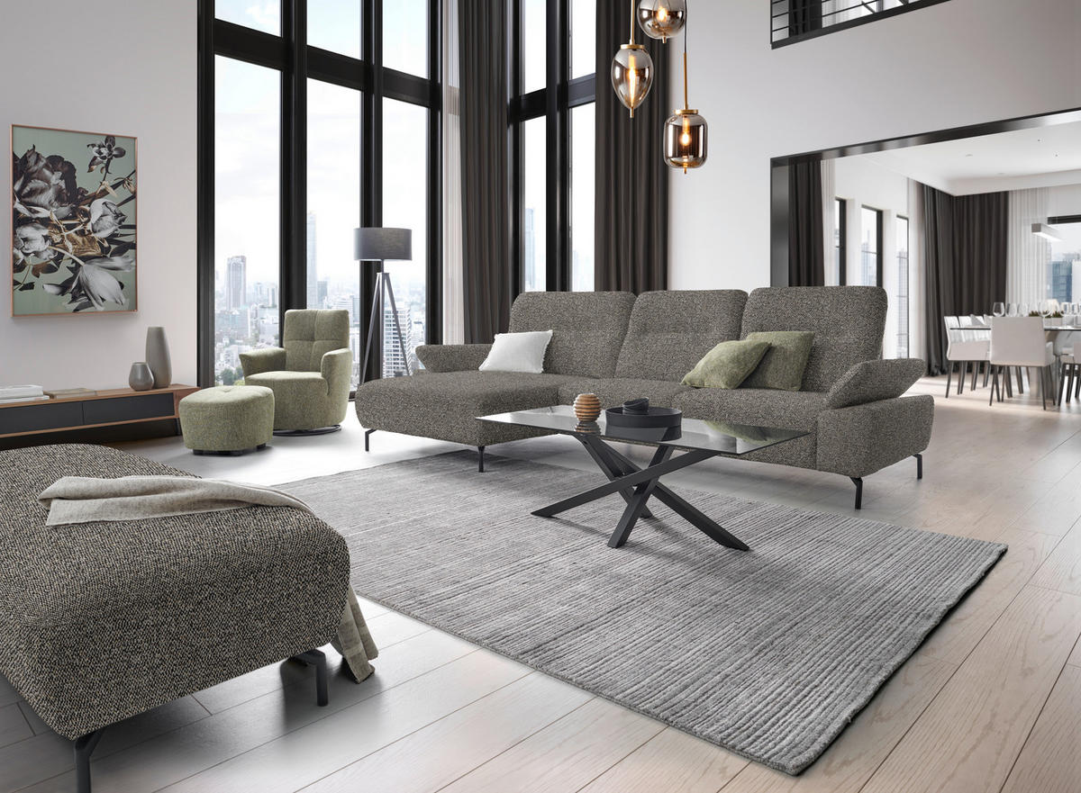 ECKSOFA in Flachgewebe, Chenille Hellbraun  - Hellbraun/Schwarz, Design, Textil/Metall (165/318cm) - Xora