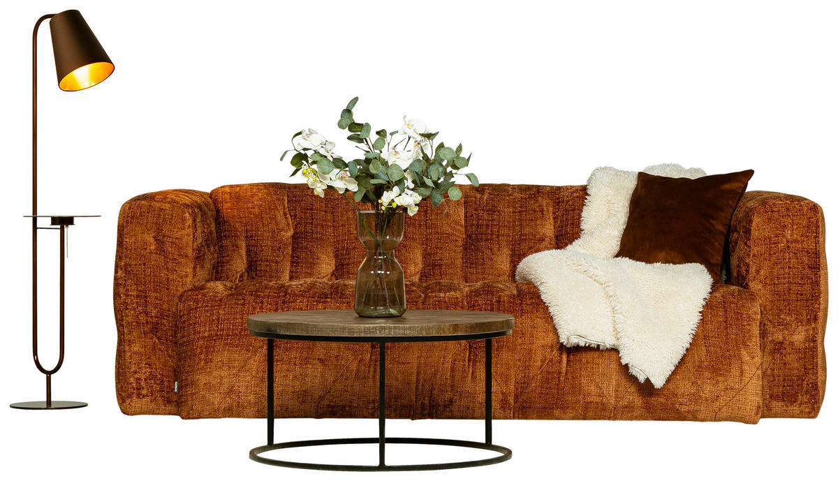 2,5-SITS SOFFA i sammet rostfärgad  - rostfärgad, Klassisk, metall/trä (232/78/112cm) - Niels Andersson