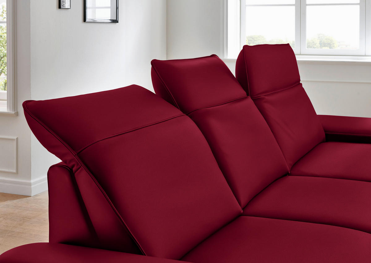 ECKSOFA in Echtleder Rot  - Rot/Schwarz, Design, Leder/Metall (328/193cm) - Dieter Knoll