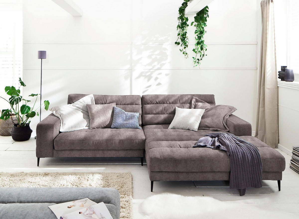 SEDEŽNA GARNITURA, gladka tkanina svetlo rjava  - svetlo rjava/črna, Design, kovina/tekstil (296/207cm) - Pure Home Lifestyle
