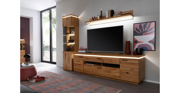 WOHNWAND 3-teilig  in Grau, Eichefarben  275/204/50 cm  - Eichefarben/Anthrazit, Natur, Glas/Holz (275/204/50cm) - Linea Natura