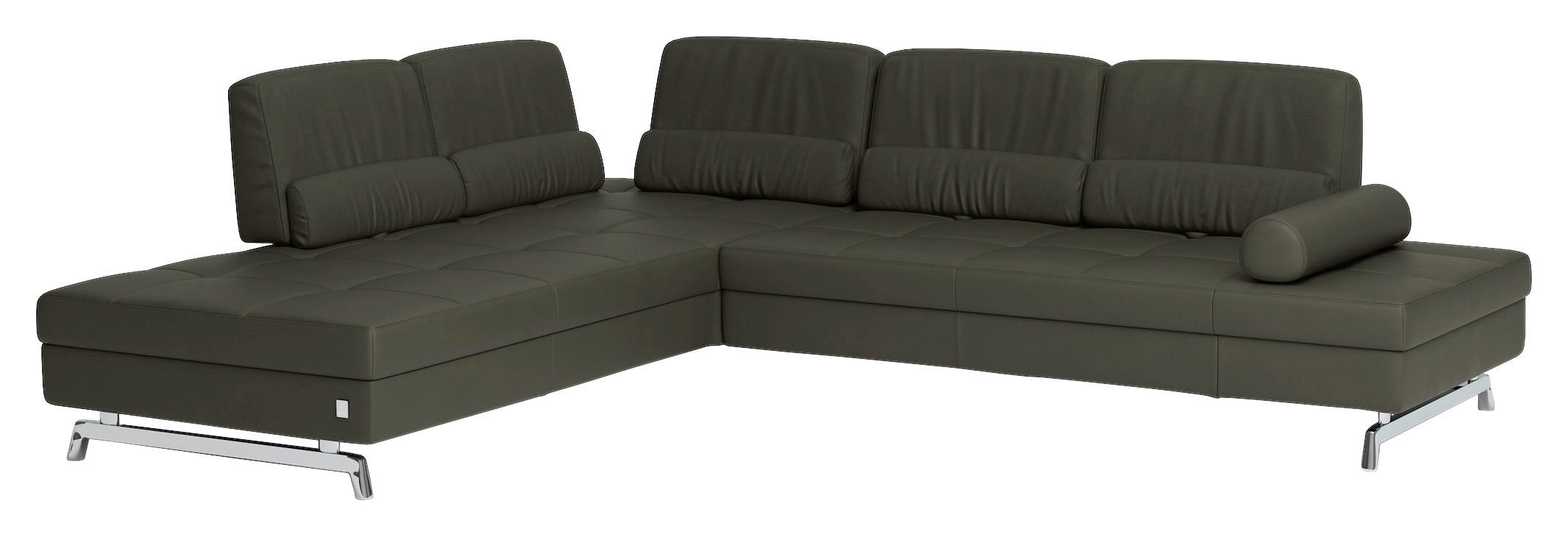 ECKSOFA inkl. Funktionen in Echtleder Grau  - Grau, Design, Leder/Metall (250/299cm) - Joop!