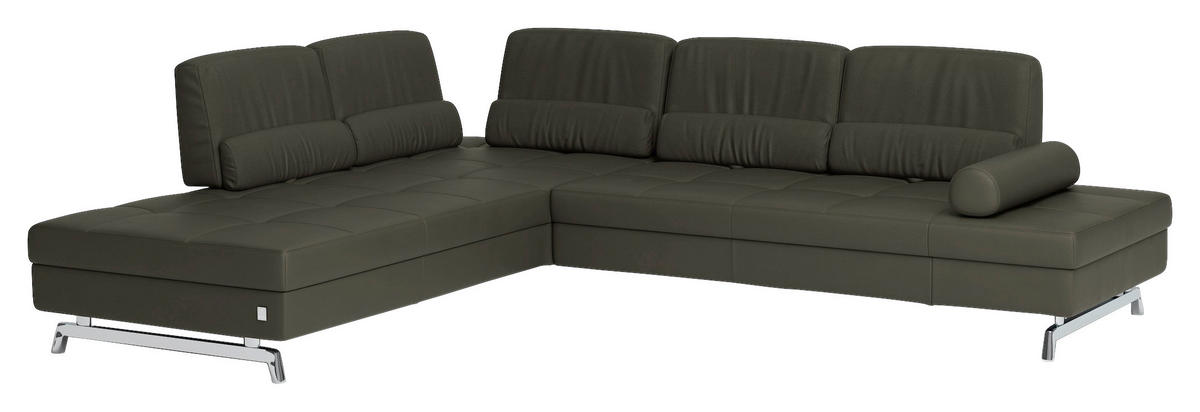ECKSOFA inkl. Funktionen in Echtleder Grau  - Grau, Design, Leder/Metall (250/299cm) - Joop!