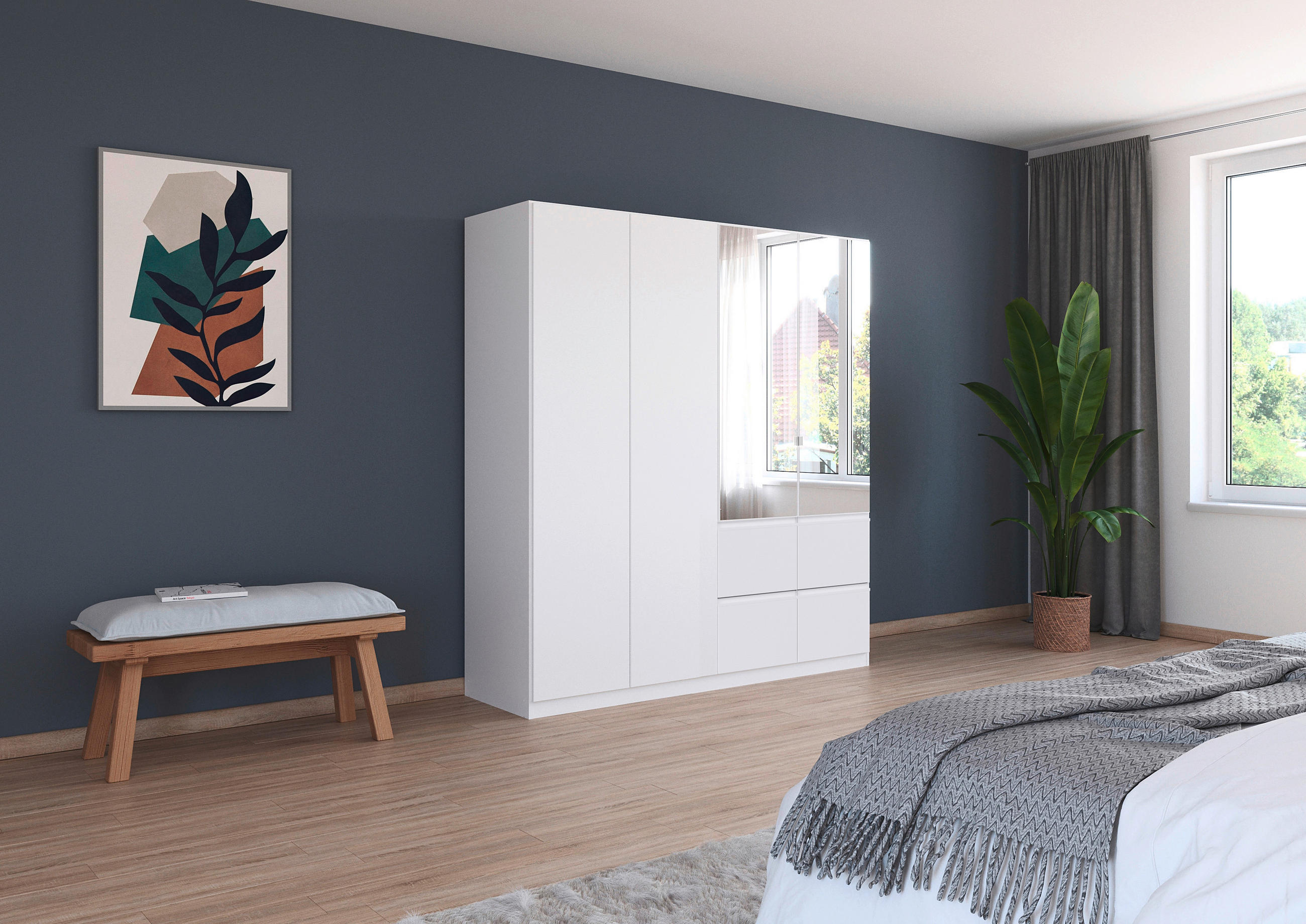 KLEIDERSCHRANK 4-türig Weiß  - Silberfarben/Weiß, Trend, Holzwerkstoff/Kunststoff (181/197/54cm) - Xora